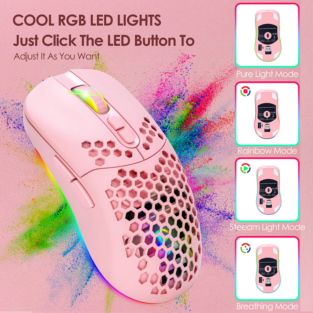 2.4G Bluetooth Dual Mode Honeycomb Shell Wireless Mouse with RGB Backlit for Laptop PC Computer