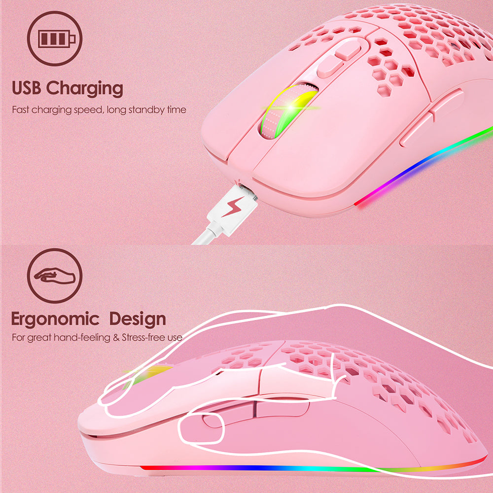 2.4G Bluetooth Dual Mode Honeycomb Shell Wireless Mouse with RGB Backlit for Laptop PC Computer