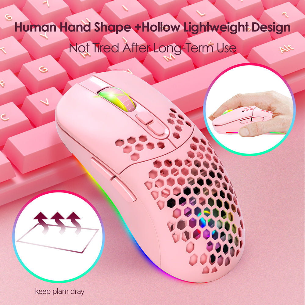 2.4G Bluetooth Dual Mode Honeycomb Shell Wireless Mouse with RGB Backlit for Laptop PC Computer