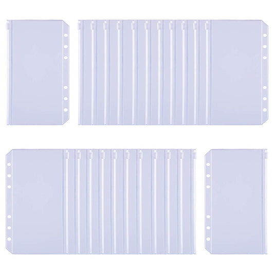 24Pcs A6 Binder Pockets PVC Zipper Folders for 6-Ring Notebook Binder Files Reports Binder, Translucent