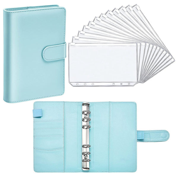 A6 Card Slots Design PU Leather Binder Notebook Ticket Bill Cash Organizer 6 Rings Binder Cover with 12 Zipper Pockets