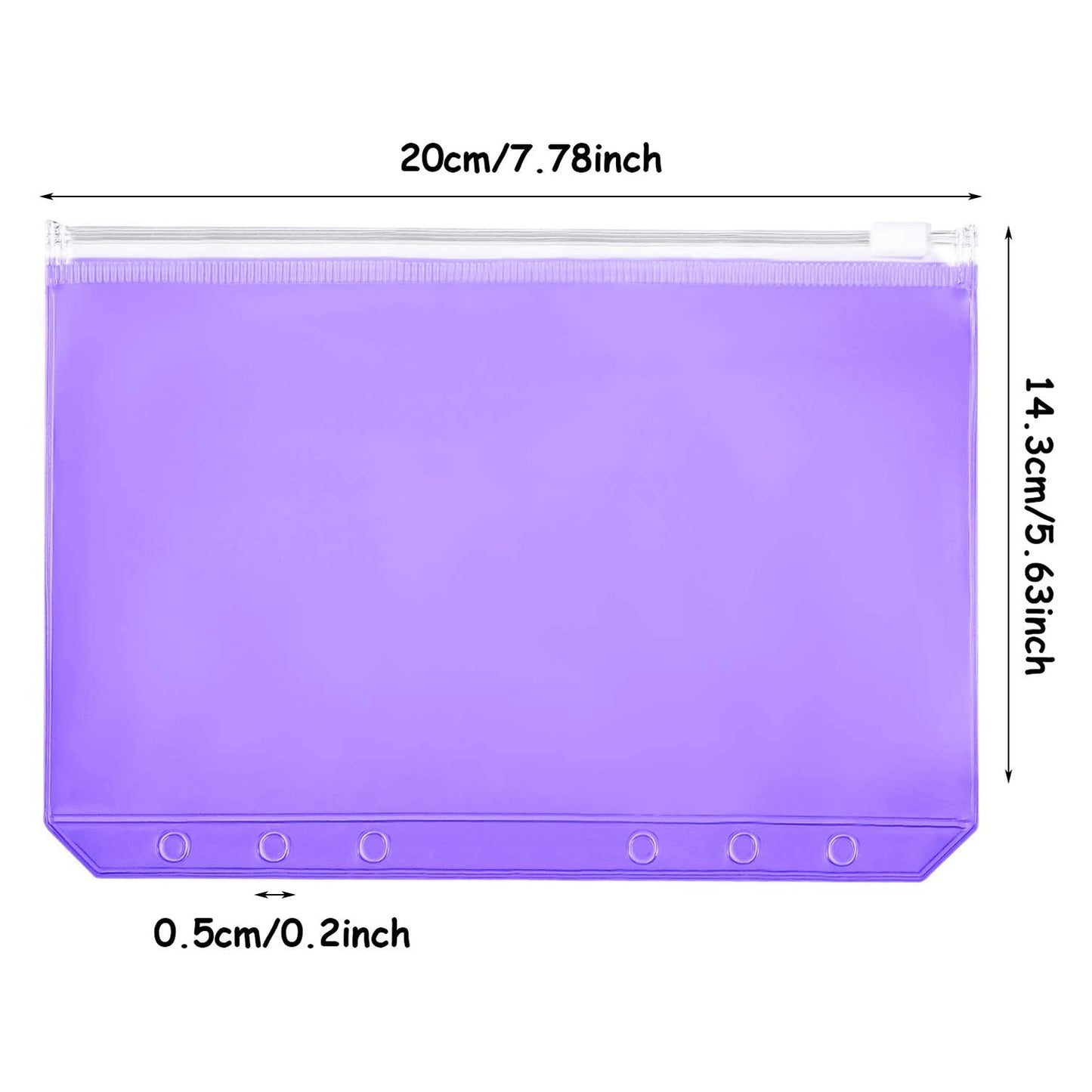 12PCS A5 Size Binder Pockets 6 Colors Zipper 6-Hole Folders Waterproof PVC Pouch Document Bill Bags Storage Bags