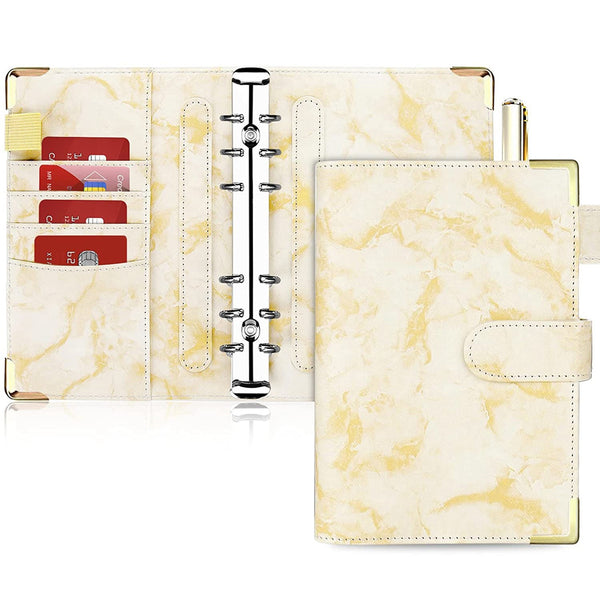A6 PU Leather Binder Cover Bill Card Money Organizer Marbling Pattern Magnetic Clasp Gold Frame Protection Corners Binder Shell