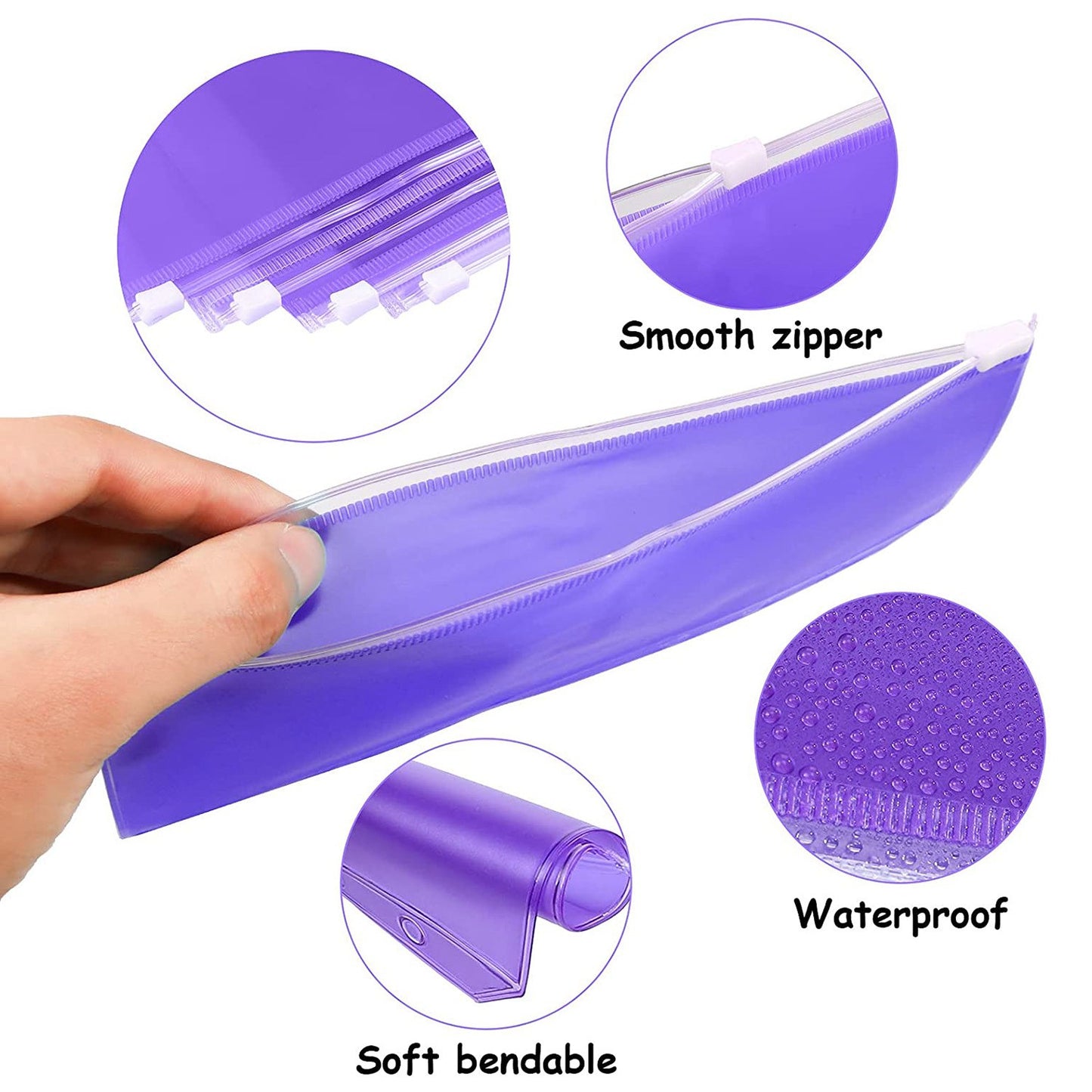 12PCS A6 Size Binder Pockets Purple Zipper Folders Waterproof PVC Pouch Document Bill Bags Storage Bags for 6-Ring Binder