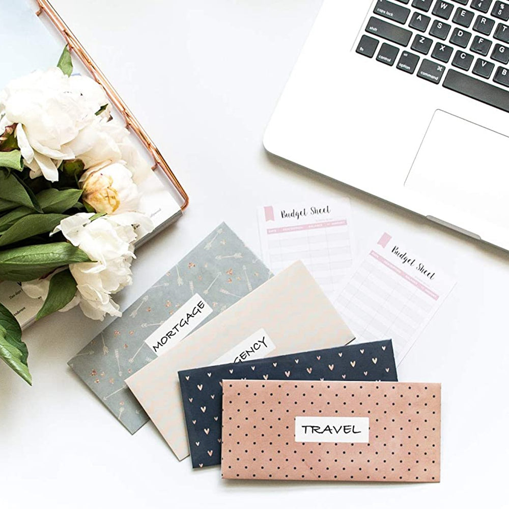 12PCS Budget Envelopes Creative Cash Envelope System Budget Tracking Sheets Label Stickers for Cash Savings