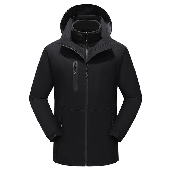3-in-1 Hooded Electric Heating Coat 15-Zone Smart Heated Coat with Lining, 3 Temperature Control Waterproof Outdoor Heating Warmer Jacket (No Power Bank)
