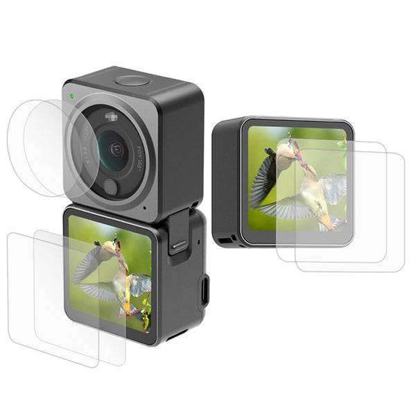 [Dual Screen Version] 2 Set AGDY04 High Definition Tempered Glass Camera Lens Screen Protective Film for DJI Action 2