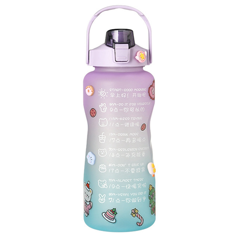 2000ml For Home Office Gym Motivational Time Scale Reminder Water Bottle Gradient Drink Kettle with Straw (No FDA Certificate, BPA-free)
