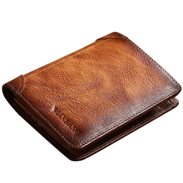 MANBANG 00877 Genuine Leather Tri-fold Wallet Classic Style RFID Blocking Card Pouch Billfold Coin Cash Money Purse