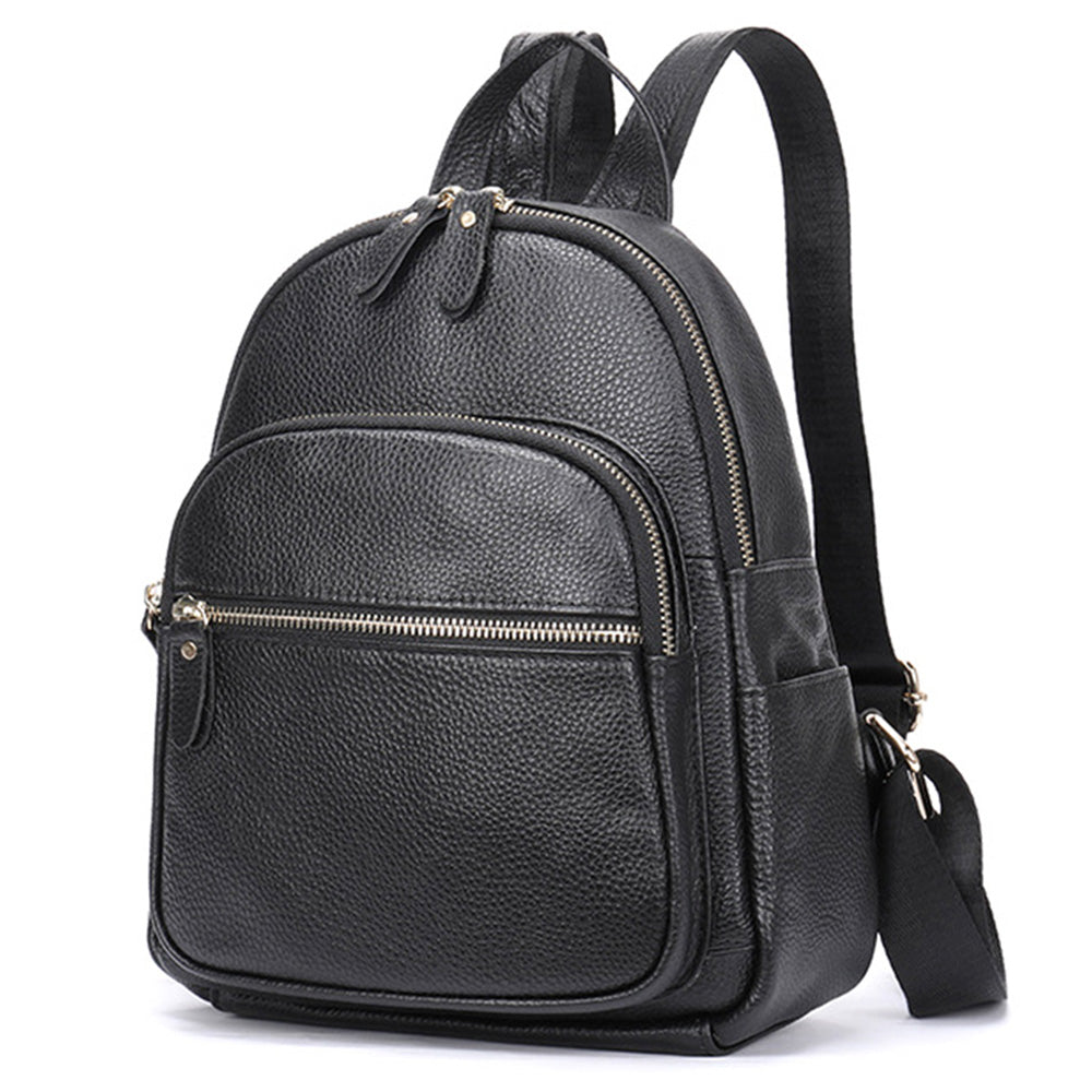 172 Top Layer Cowhide Leather Backpack Women Stylish Solid Color Dual Shoulder Bag