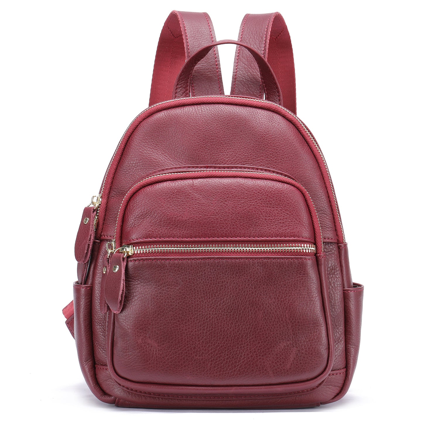 172 Top Layer Cowhide Leather Backpack Women Stylish Solid Color Dual Shoulder Bag