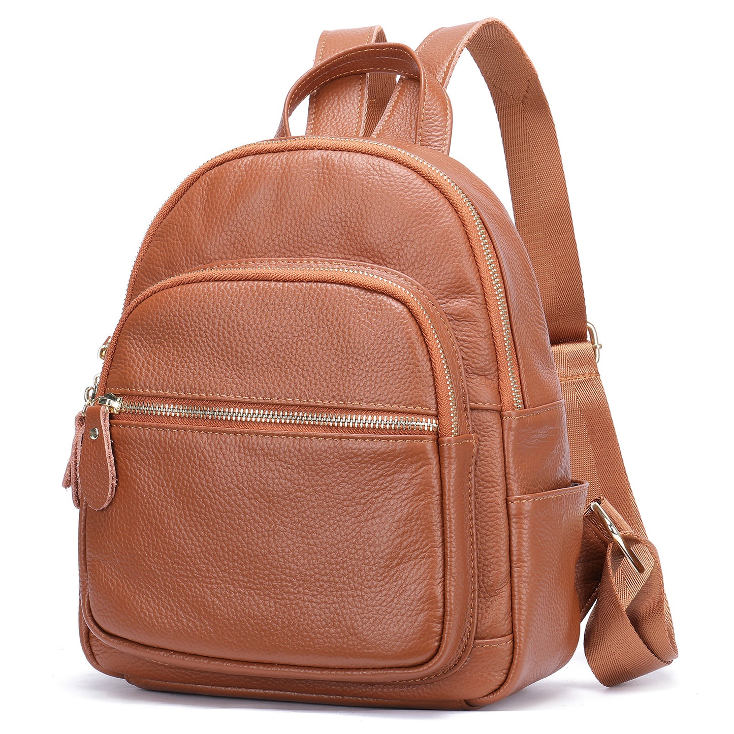 172 Top Layer Cowhide Leather Backpack Women Stylish Solid Color Dual Shoulder Bag