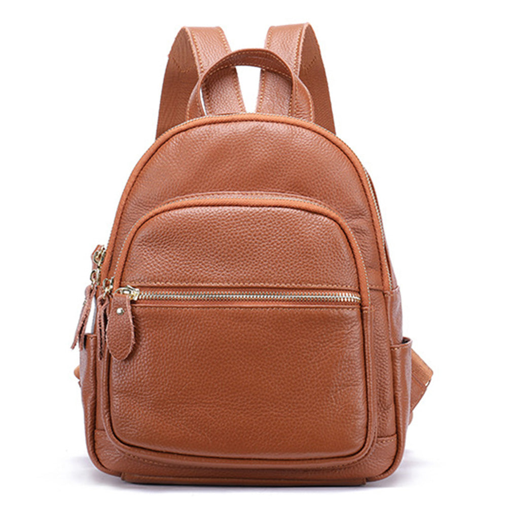 172 Top Layer Cowhide Leather Backpack Women Stylish Solid Color Dual Shoulder Bag