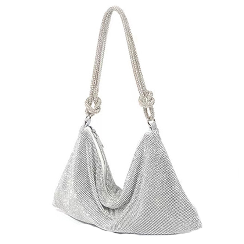 Women Rhinestone Single Shoulder Bag Shiny Crystal Nylon Handbag Underarm Bag for Evening Party