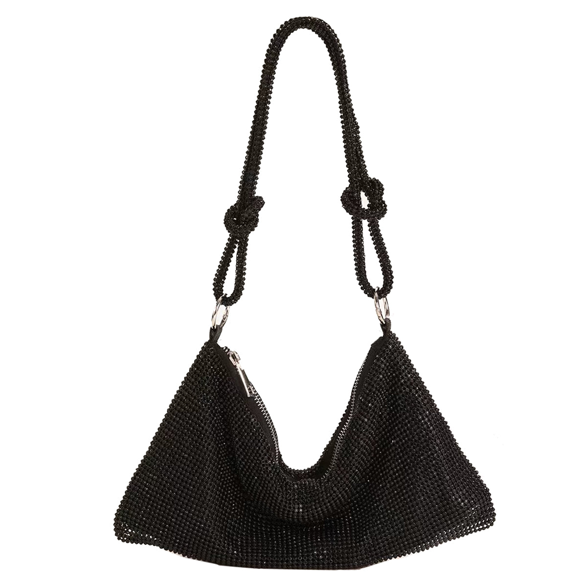 Women Rhinestone Single Shoulder Bag Shiny Crystal Nylon Handbag Underarm Bag for Evening Party