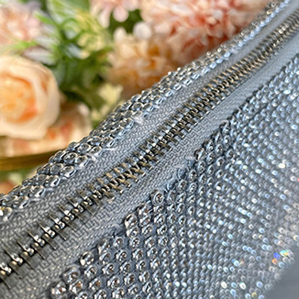 Women Rhinestone Single Shoulder Bag Shiny Crystal Nylon Handbag Underarm Bag for Evening Party