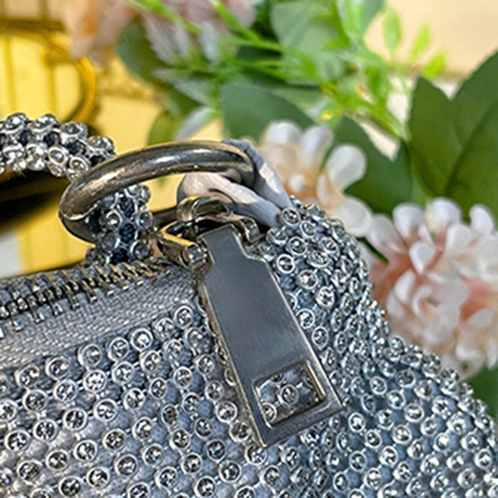 Women Rhinestone Single Shoulder Bag Shiny Crystal Nylon Handbag Underarm Bag for Evening Party