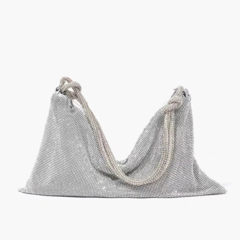 Women Rhinestone Single Shoulder Bag Shiny Crystal Nylon Handbag Underarm Bag for Evening Party