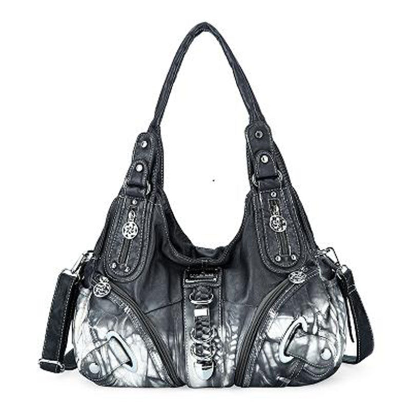 ANGEL KISS AK11282Z Vintage Tie Dye Tote Handbag Women PU Leather Shoulder Hobo Bag