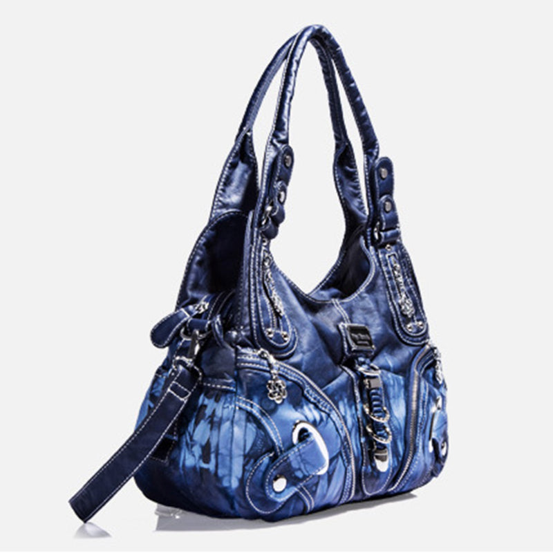 ANGEL KISS AK11282Z Vintage Tie Dye Tote Handbag Women PU Leather Shoulder Hobo Bag