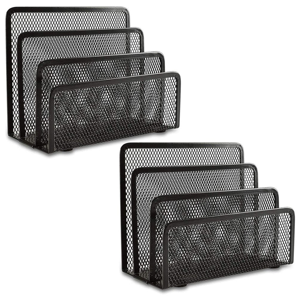 2Pcs Desk Mail Organizer Office Letter Sorter Desktop File Organizer Metal Mesh with 3 Vertical Upright Compartments