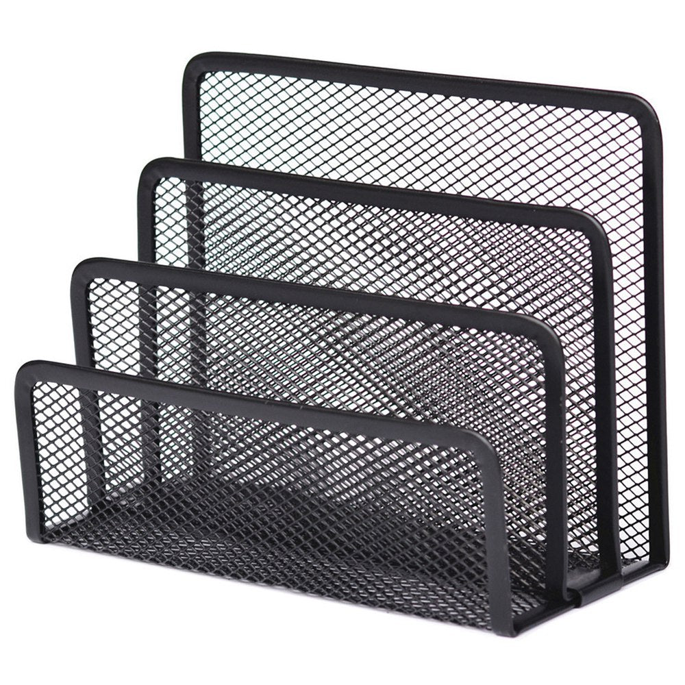 2Pcs Desk Mail Organizer Office Letter Sorter Desktop File Organizer Metal Mesh with 3 Vertical Upright Compartments