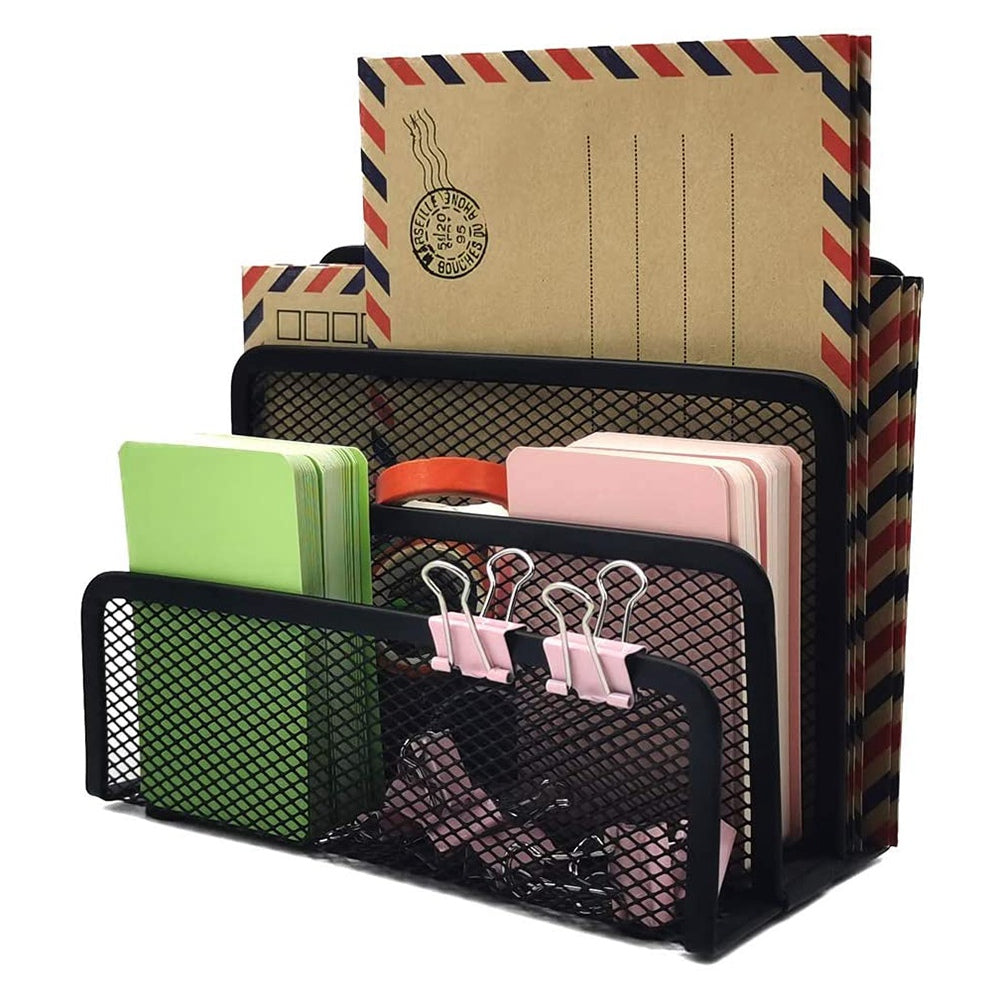 2Pcs Desk Mail Organizer Office Letter Sorter Desktop File Organizer Metal Mesh with 3 Vertical Upright Compartments