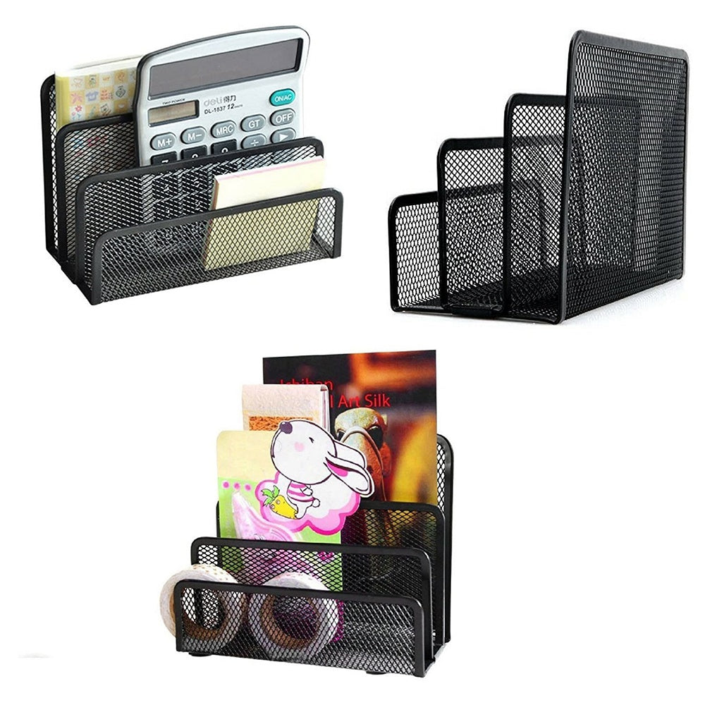 2Pcs Desk Mail Organizer Office Letter Sorter Desktop File Organizer Metal Mesh with 3 Vertical Upright Compartments