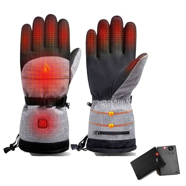 1 Pair Winter Waterproof Heating Hand Warmer Touch Screen Electric Thermal Gloves for Snowboard Cycling Ski (with Battery Box)