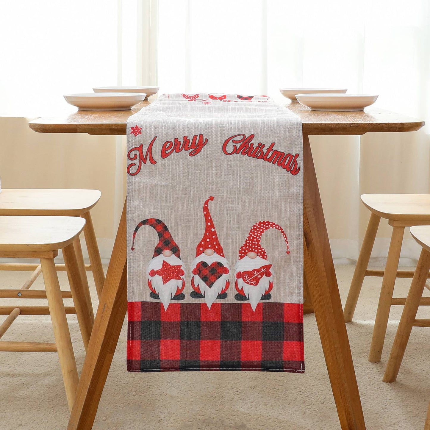 2022Sa40 176x34cm Soft Rudolph Pattern Table Cloth Christmas Tablecloth Holiday Decoration Rectangle Table Cover for Dinner Parties