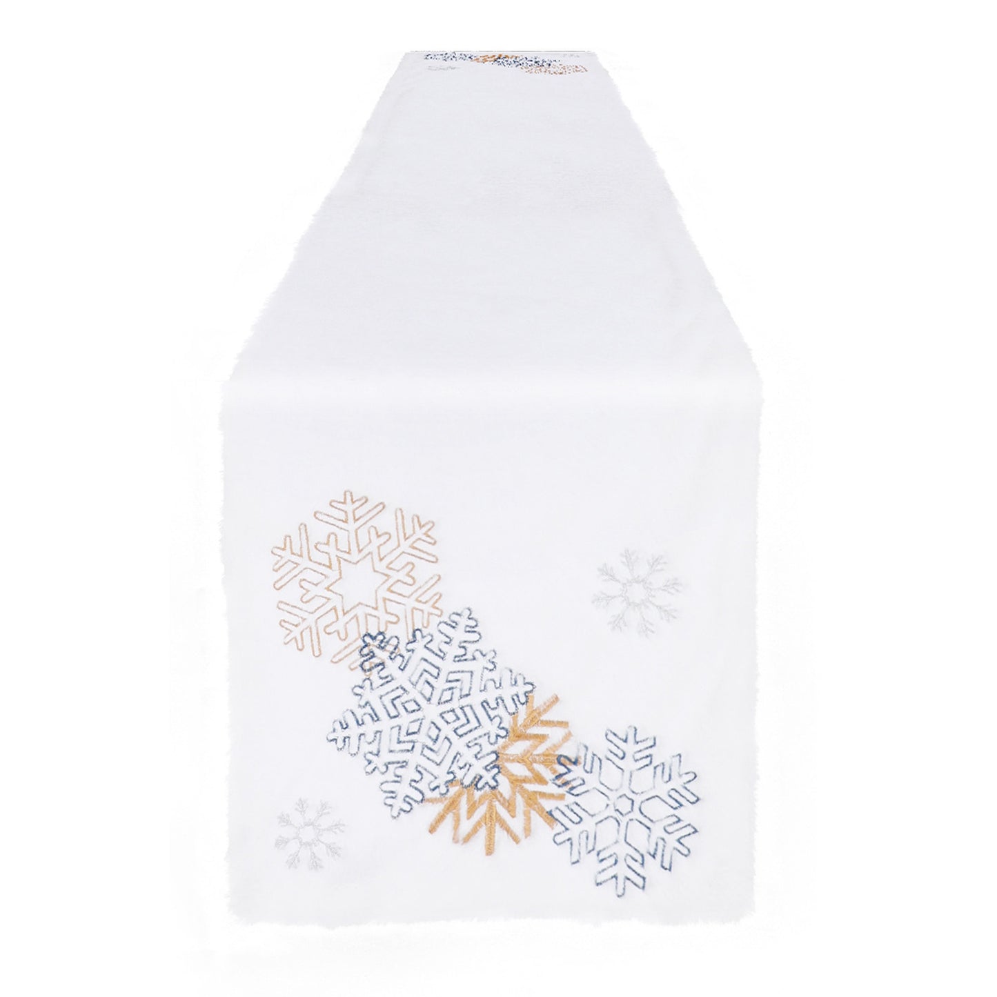 2022Sa30 182x33cm Christmas Snowflake Pattern Plush Tablecloth Washable Rectangle Table Cloth for Party Holiday Decoration