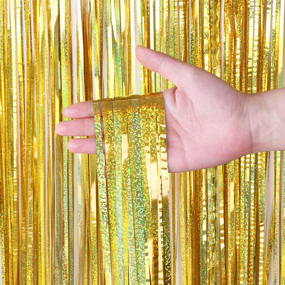 1m*2m Laser Fringe Curtain Metallic Door Streamers Holidays Christmas Party Decoration Photo Backdrop