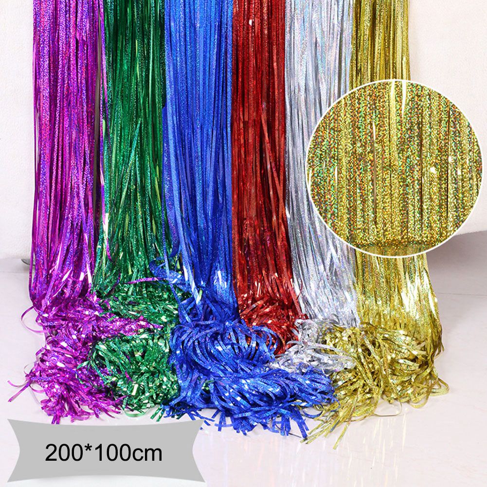 1m*2m Laser Fringe Curtain Metallic Door Streamers Holidays Christmas Party Decoration Photo Backdrop