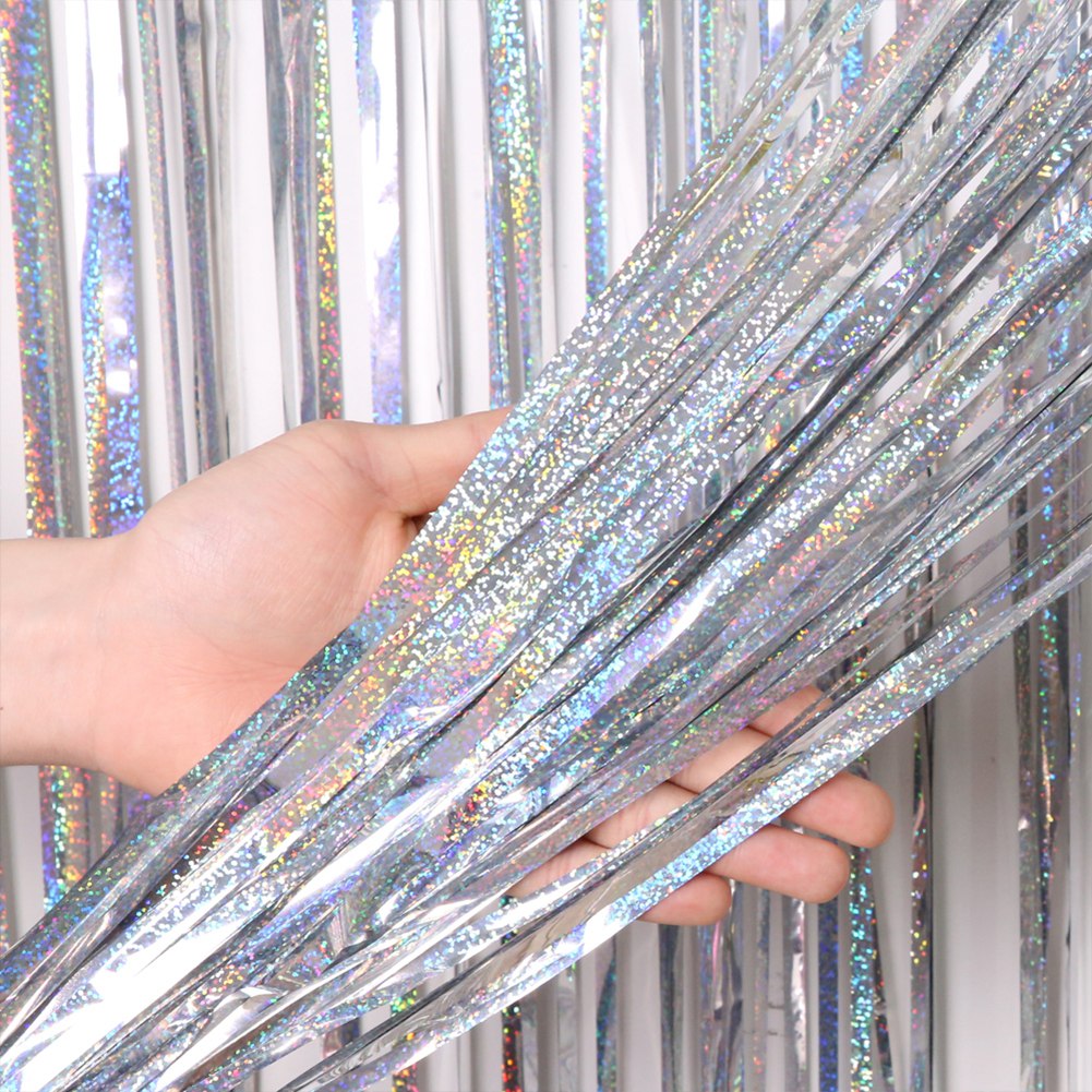 1m*2m Laser Fringe Curtain Metallic Door Streamers Holidays Christmas Party Decoration Photo Backdrop