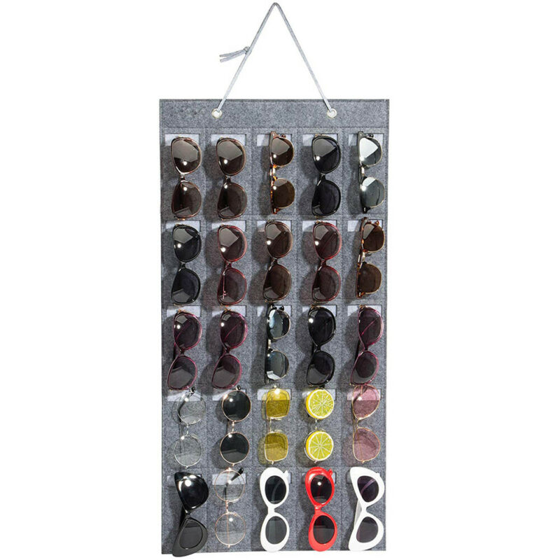25 Slots Wall Hanging Felt Sunglasses Holder Bag Eyeglasses Storage Pouch Organizer, Style B