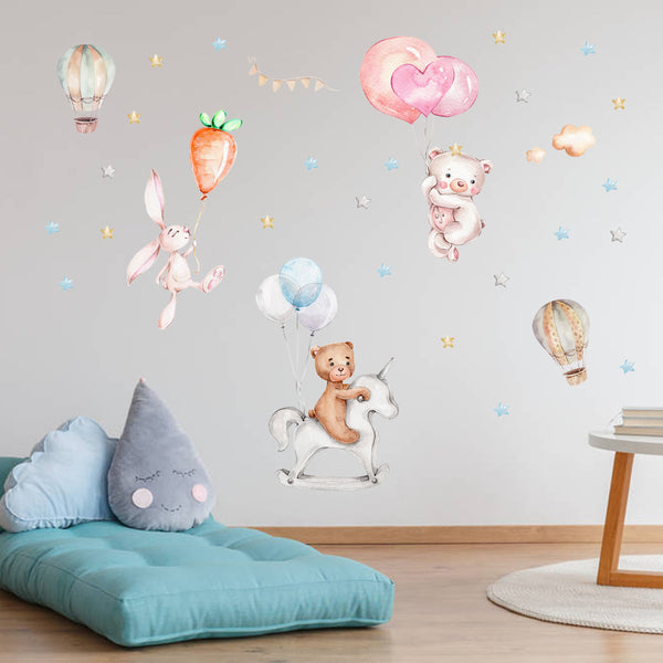 zsz1337-z 4Pcs / Set Cartoon Bear Wall Stickers Children Room Baby Bedroom Wall Decals Cute Decorative Stickers (No EN71 Certification)