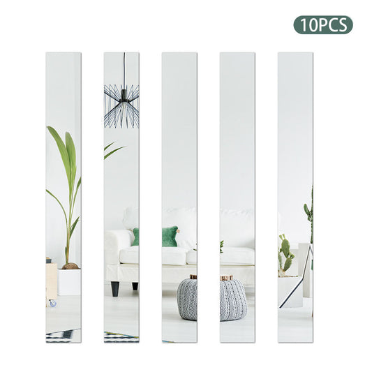 H01210 10Pcs Mirror Stripe Acrylic 3D Wall Stickers Wall Decor for Restaurant TV Background, Size S: 5x20cm