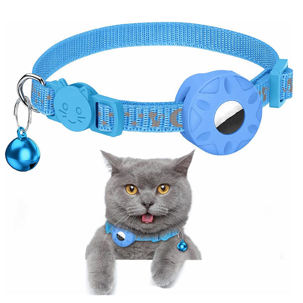 For AirTag Silicone Case Reflective Pet Collar GPS Tracker Protective Cover with Bell
