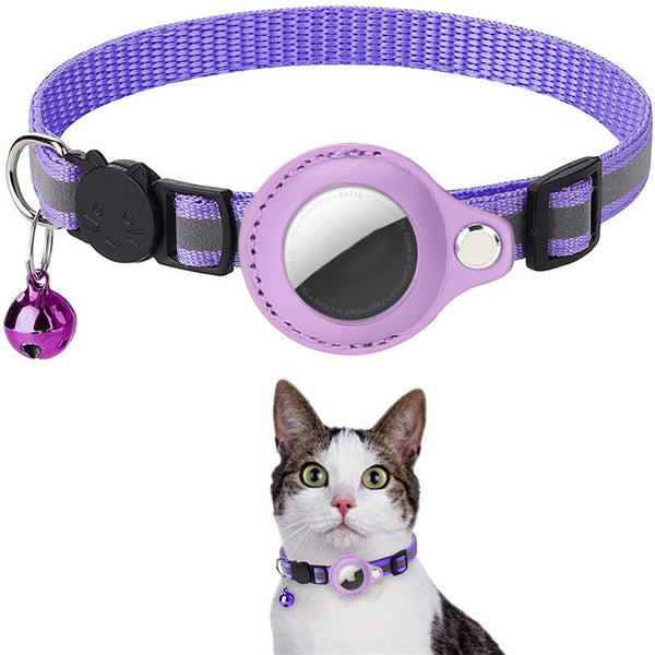 For AirTag PU Leather Case Reflective Pet Collar GPS Tracker Protective Cover with Bell
