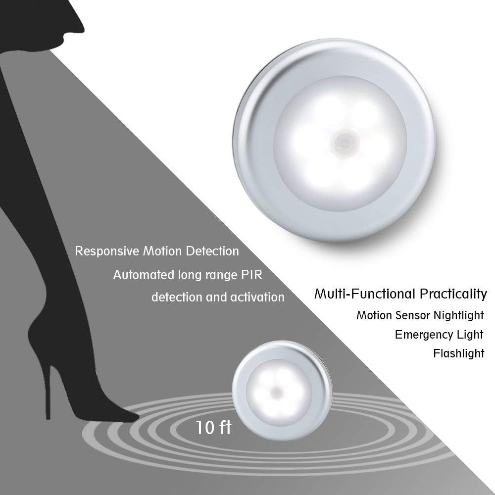 1Pc 6 LED Round Cabinet Light for Kitchen Bedroom Cupboard Wireless Magnetic Corridor PIR Motion Sensor Stair Night Lamp