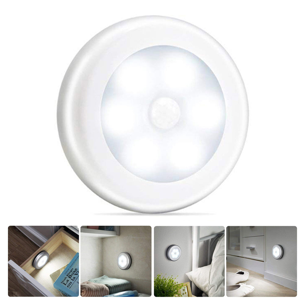 1Pc 6 LED Round Cabinet Light for Kitchen Bedroom Cupboard Wireless Magnetic Corridor PIR Motion Sensor Stair Night Lamp