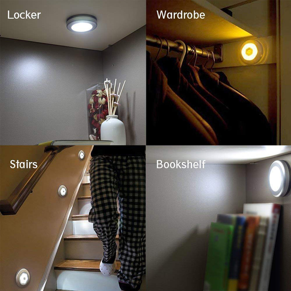 1Pc 6 LED Round Cabinet Light for Kitchen Bedroom Cupboard Wireless Magnetic Corridor PIR Motion Sensor Stair Night Lamp