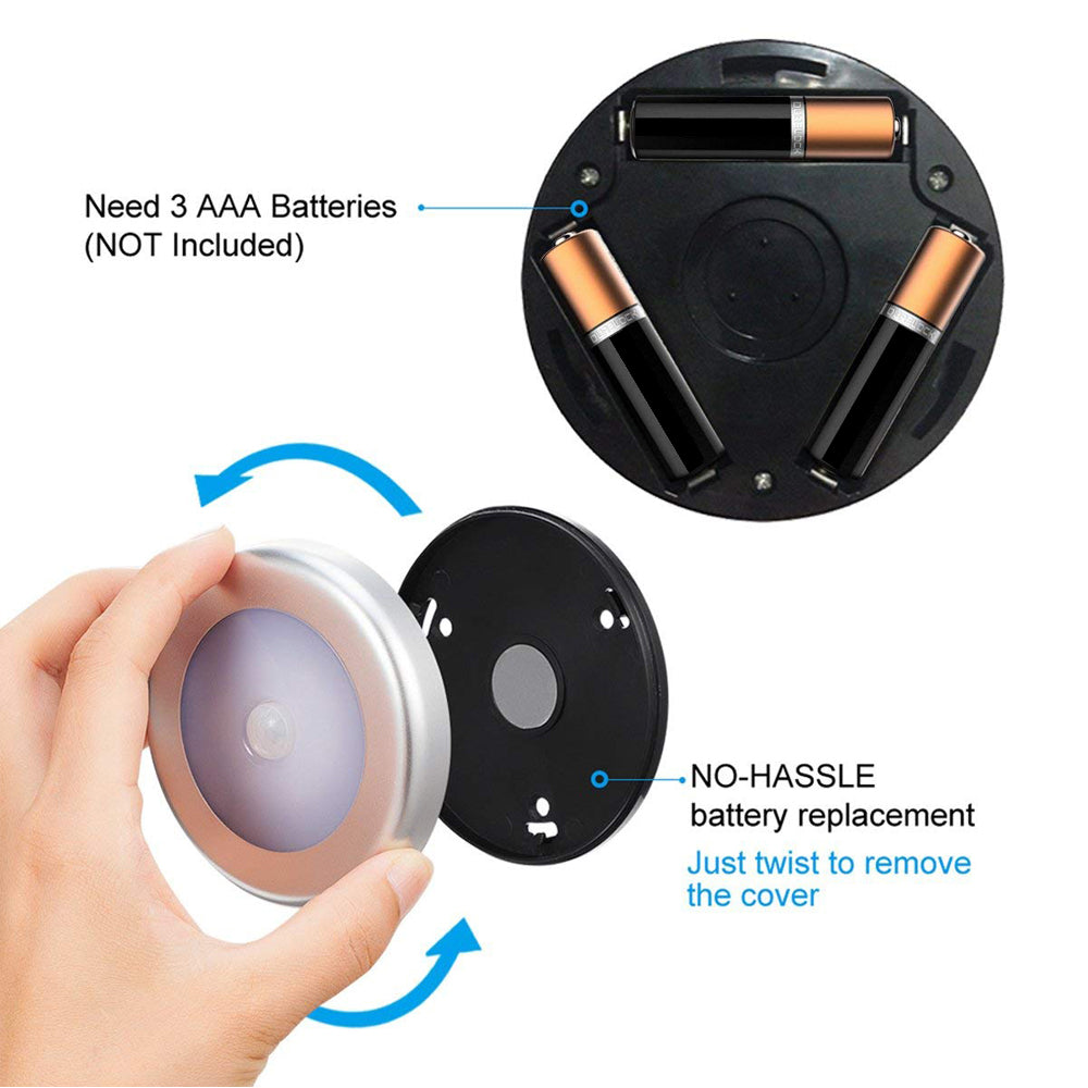 1Pc 6 LED Round Cabinet Light for Kitchen Bedroom Cupboard Wireless Magnetic Corridor PIR Motion Sensor Stair Night Lamp