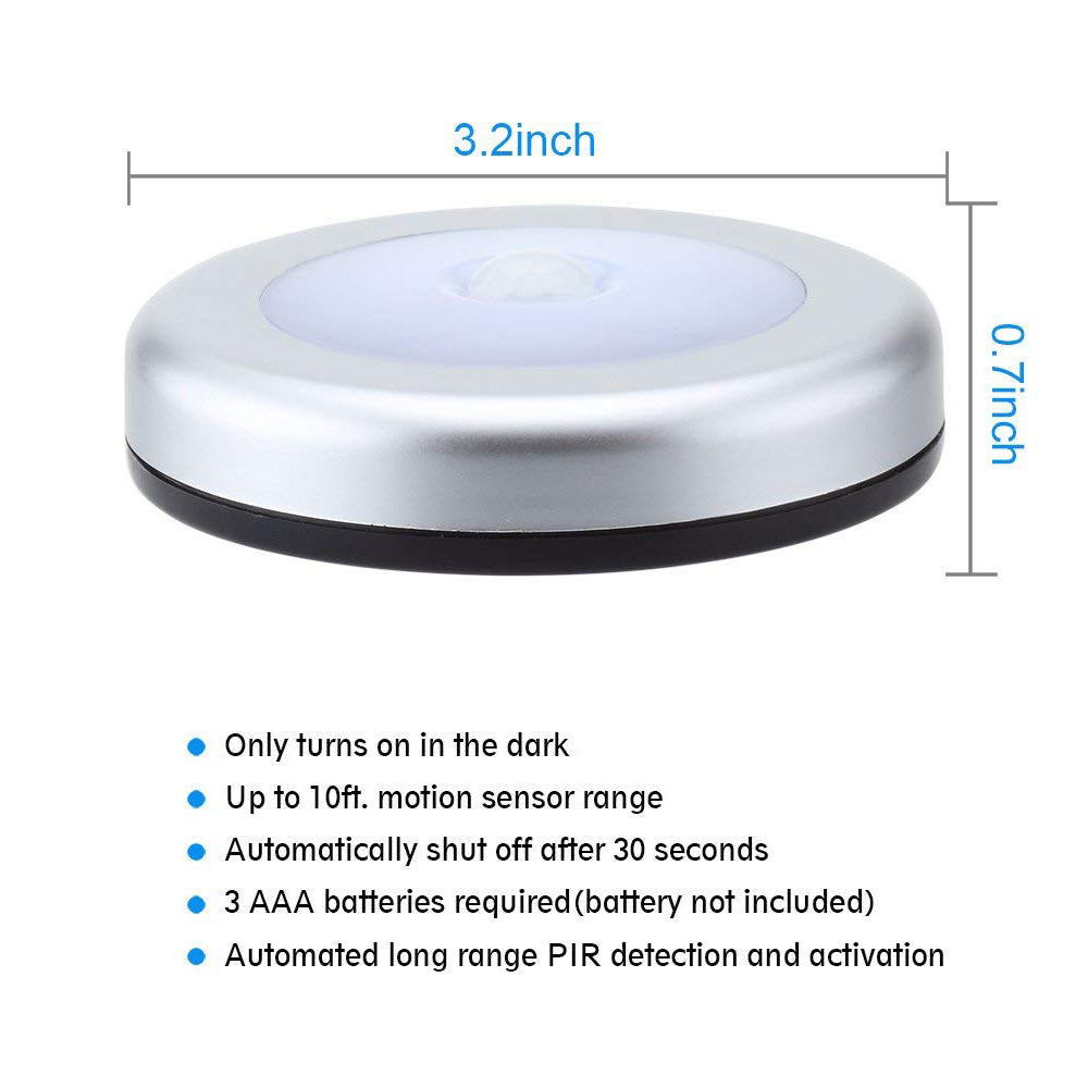 1Pc 6 LED Round Cabinet Light for Kitchen Bedroom Cupboard Wireless Magnetic Corridor PIR Motion Sensor Stair Night Lamp