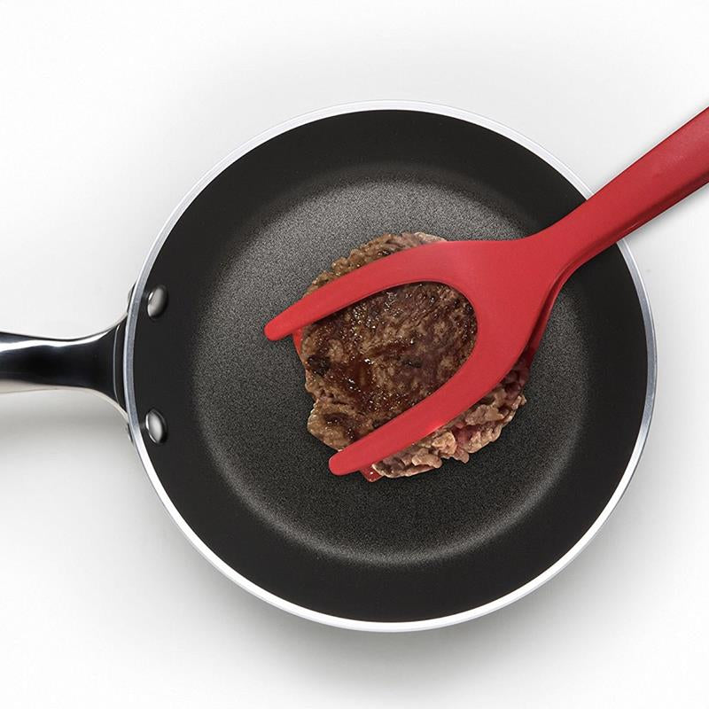 2-in-1 Clip Flip Spatula Fried Egg Steak Tongs Pancake Omelet Clamp Cooking Tongs Kitchen Tool (No FDA, BPA-free)