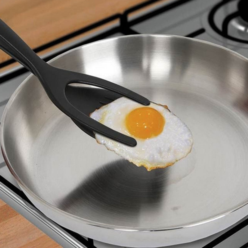 2-in-1 Clip Flip Spatula Fried Egg Steak Tongs Pancake Omelet Clamp Cooking Tongs Kitchen Tool (No FDA, BPA-free)