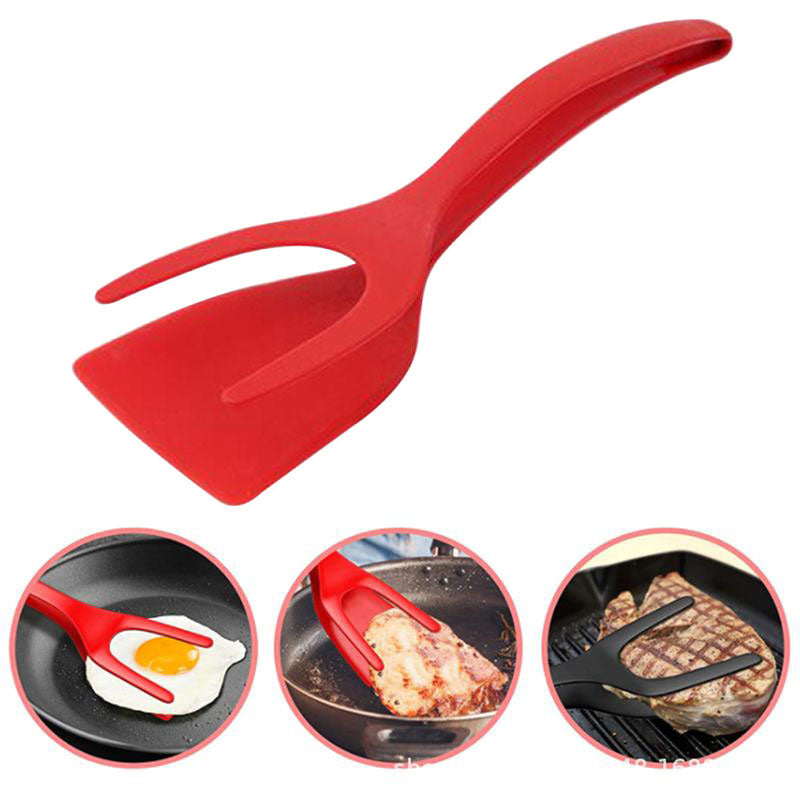 2-in-1 Clip Flip Spatula Fried Egg Steak Tongs Pancake Omelet Clamp Cooking Tongs Kitchen Tool (No FDA, BPA-free)