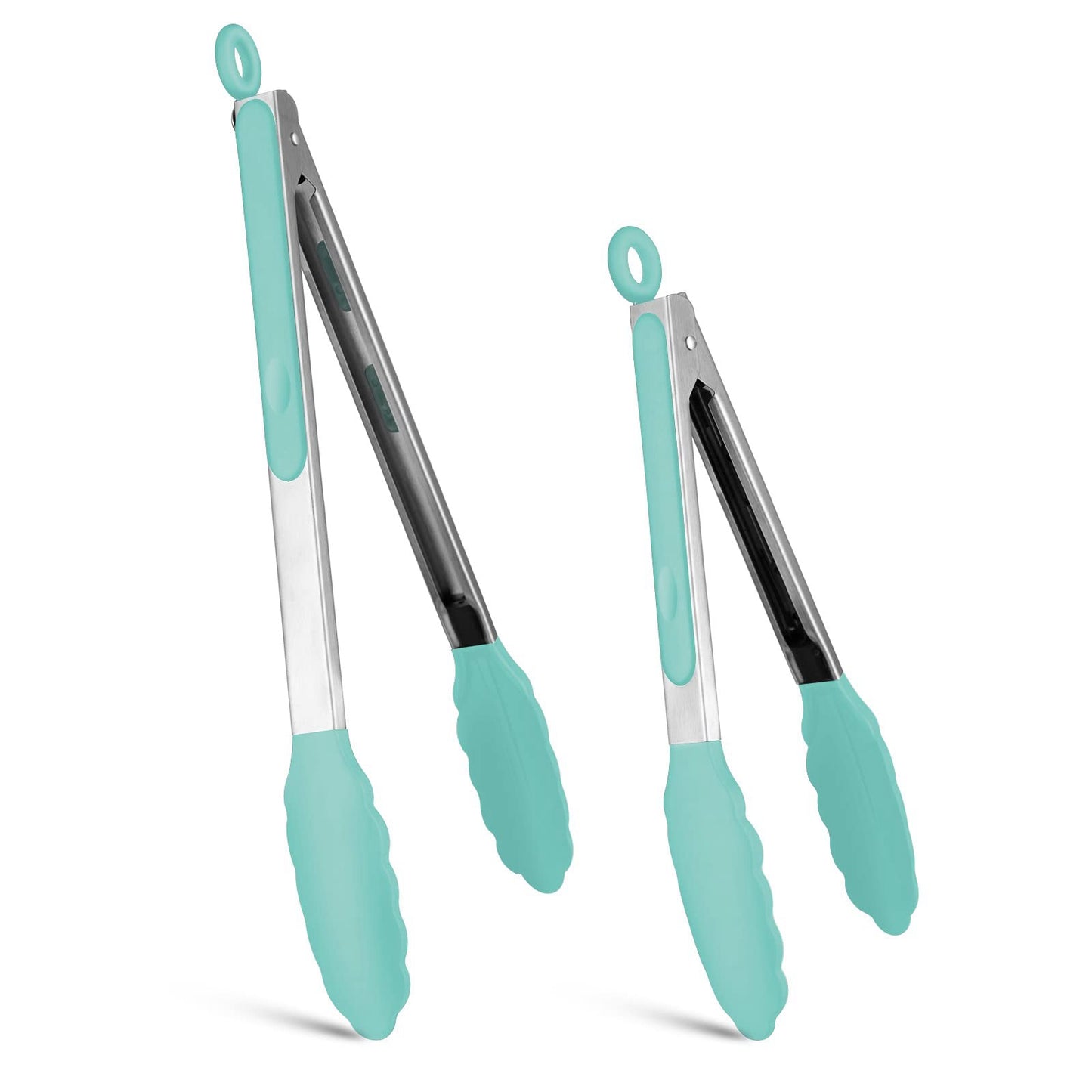 2Pcs / Set Silicone Non-Slip Tongs for Cooking Heat Resistant Tip Tongs for Kitchen Salad / Pasta / Grilling / BBQ, 9" + 12" (No FDA Certificate, BPA Free)