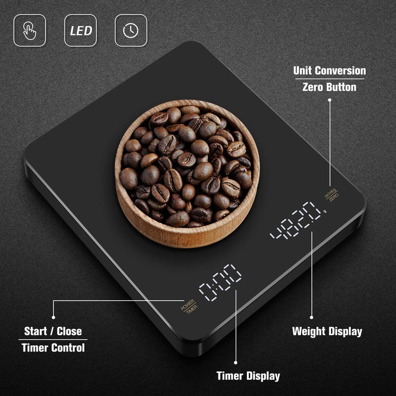 Smart Coffee Scale with Timer 5000g / 0.1g High Precision Electronic Scale LCD Screen Digital Kitchen Scale