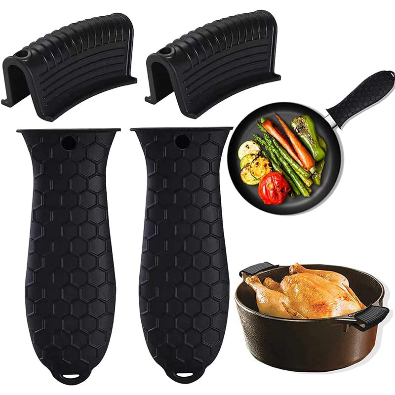 2 Pot Handle Cover + 1 Pair Assist Handle Cover Silicone Heat Insulation Pot Handle Covers Set (FDA Certificated, BPA-free)